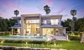 New modernist luxury villas for sale, with privacy and sea views, in a gated community in the hills of Marbella 43383 