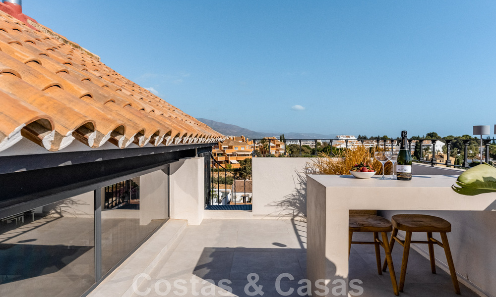 New on the market! Unique villa for sale, with cosy outdoor spaces and panoramic views in Nueva Andalucia, Marbella. Walking distance to Puerto Banus. 47569