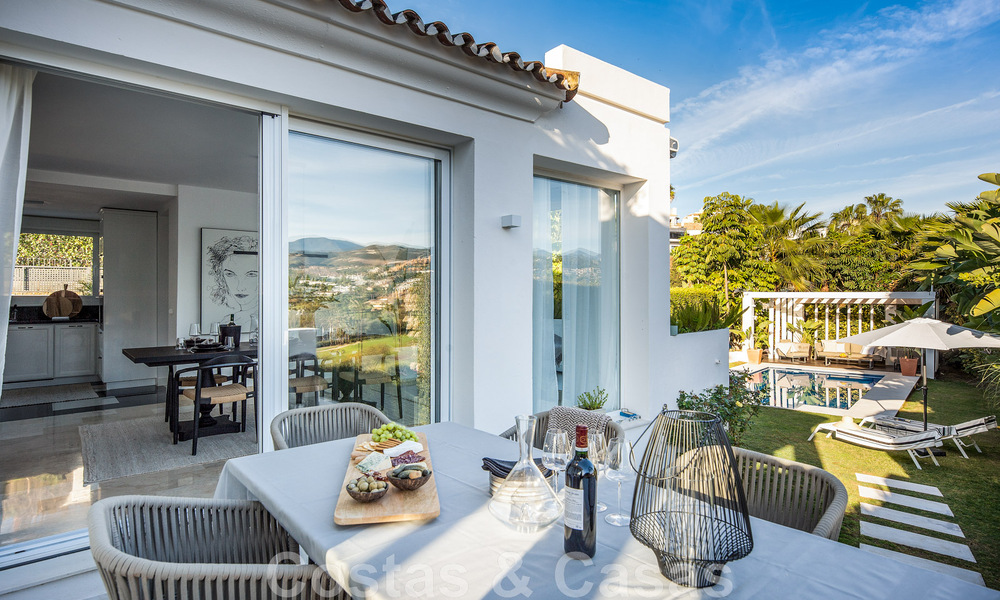 Detached Mediterranean villa for sale within walking distance of amenities overlooking the golf valley and mountain scenery in Nueva Andalucia, Marbella 47556