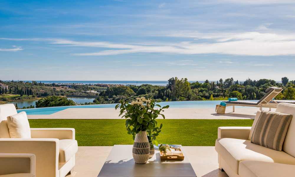 Frontline golf luxury villa in an elegant modern style with stunning golf and sea views for sale in Los Flamingos Golf resort in Marbella - Benahavis 48959