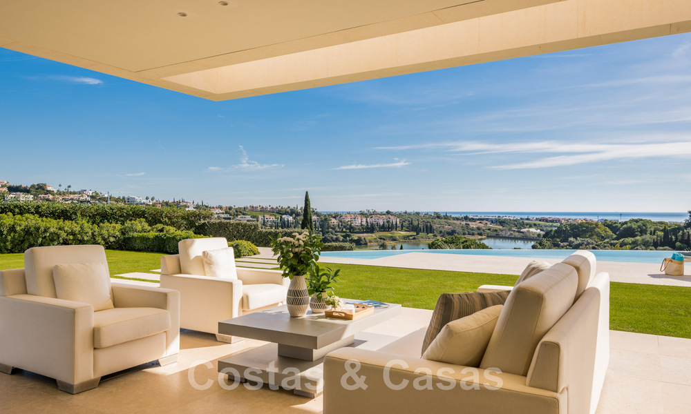Frontline golf luxury villa in an elegant modern style with stunning golf and sea views for sale in Los Flamingos Golf resort in Marbella - Benahavis 48971