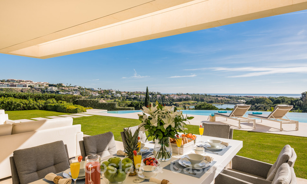 Frontline golf luxury villa in an elegant modern style with stunning golf and sea views for sale in Los Flamingos Golf resort in Marbella - Benahavis 48993