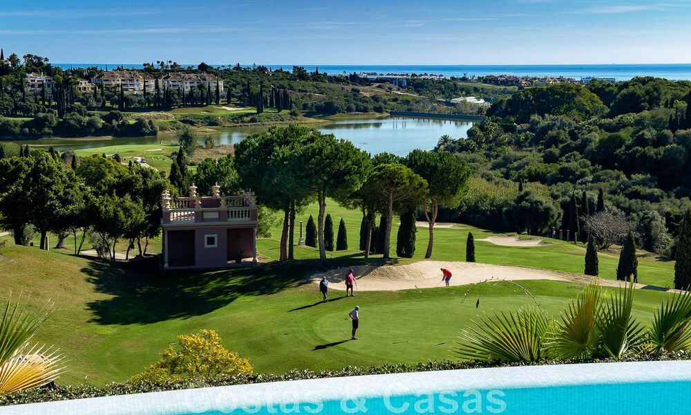 Frontline golf luxury villa in an elegant modern style with stunning golf and sea views for sale in Los Flamingos Golf resort in Marbella - Benahavis 49008
