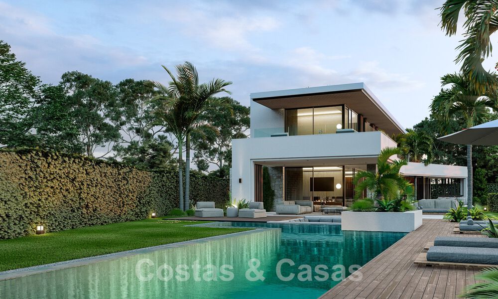 New contemporary designer villa for sale a stone's throw from the New Golden Mile beach, between Marbella and Estepona 50033