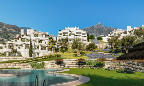 Contemporary Andalusian-style apartments for sale with panoramic sea views in the golf valley of Nueva Andalucia, Marbella 51631