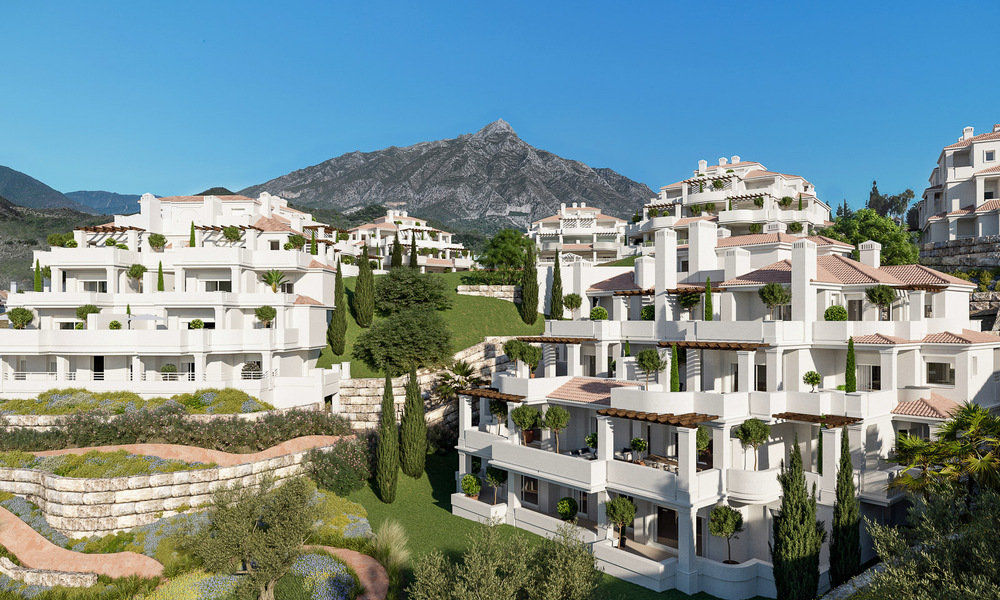 Contemporary Andalusian-style apartments for sale with panoramic sea views in the golf valley of Nueva Andalucia, Marbella 51640