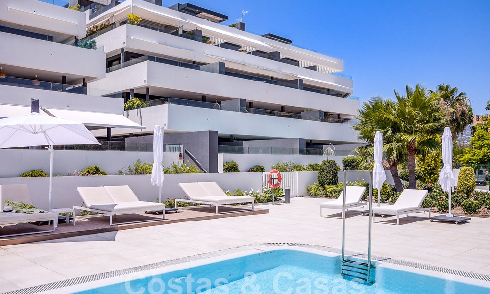 Contemporary duplex penthouse for sale with private pool, on the New Golden Mile between Marbella and Estepona 53600