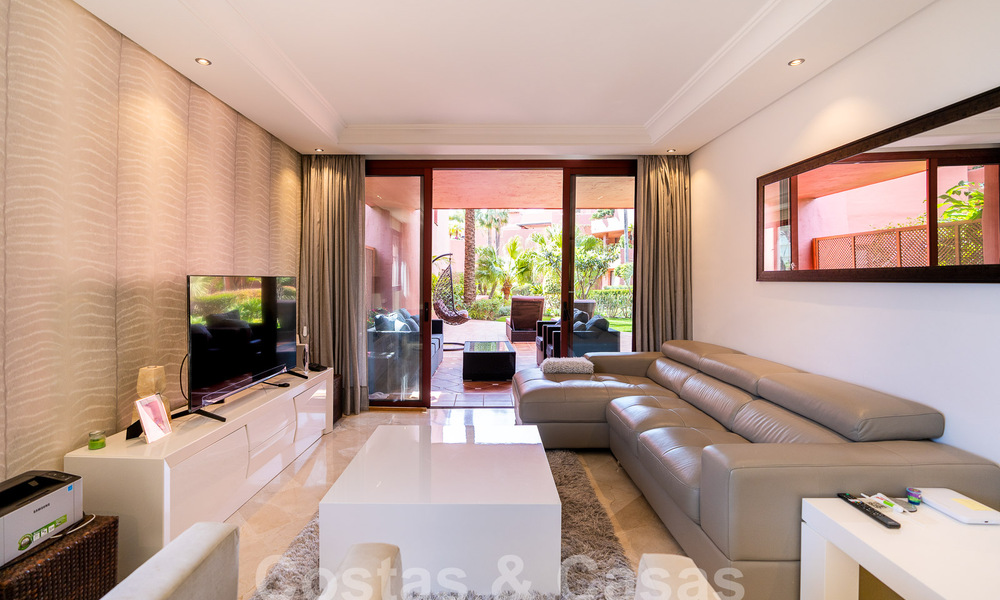Luxury garden apartment for sale in a frontline beach complex on the New Golden Mile between Marbella and Estepona 55291