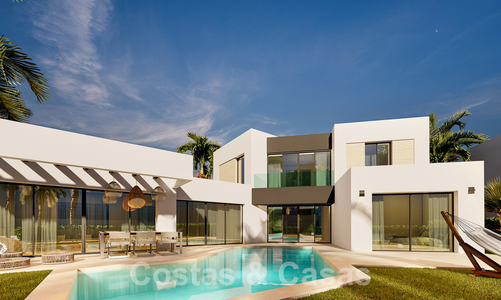 New, modern luxury villas for sale on frontline golf with sea views, close to all amenities in Estepona city 55730