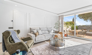 Masterfully renovated townhouse for sale in gated complex, frontline Aloha Golf, walking distance to the clubhouse in Nueva Andalucia, Marbella 56581 