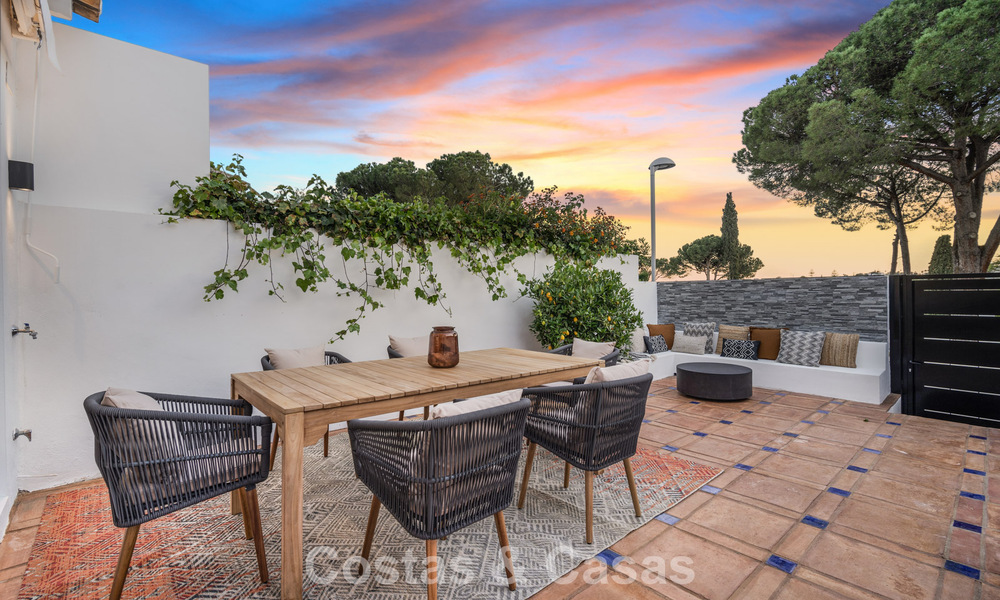 Masterfully renovated townhouse for sale in gated complex, frontline Aloha Golf, walking distance to the clubhouse in Nueva Andalucia, Marbella 56603