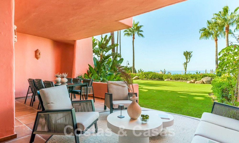 Garden apartment for sale with open sea views in an iconic beach complex on the New Golden Mile between San Pedro and Estepona 57945