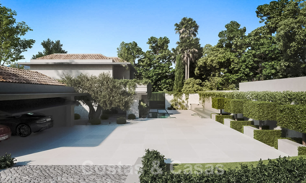 Building plot with a project for an innovative designer villa for sale on frontline golf, in a gated and secure residential area in Nueva Andalucia, Marbella 62560