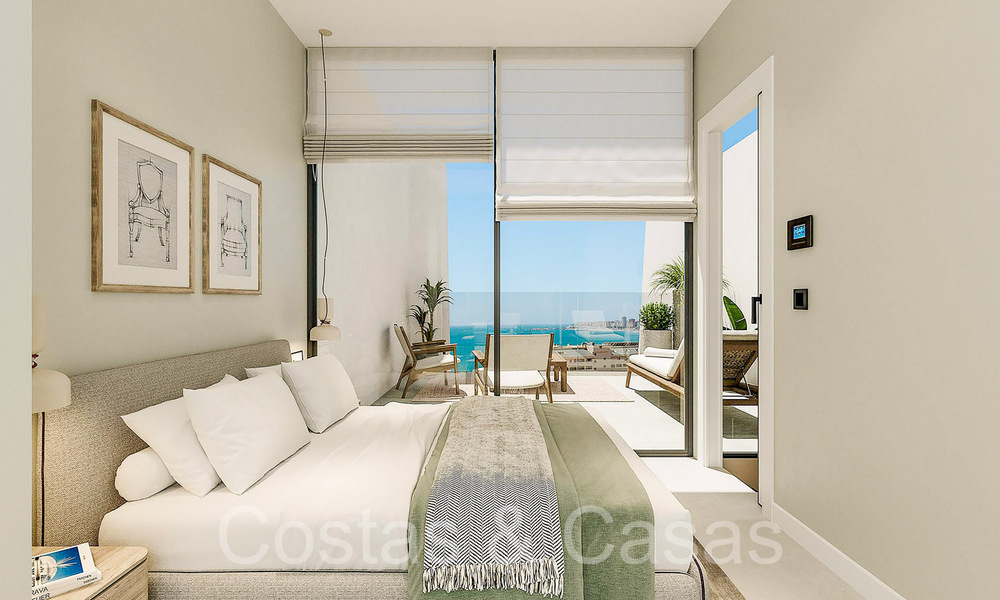 Opportunity! Modern innovative townhouses with private garden and sea view for sale in Fuengirola, Costa del Sol 70172