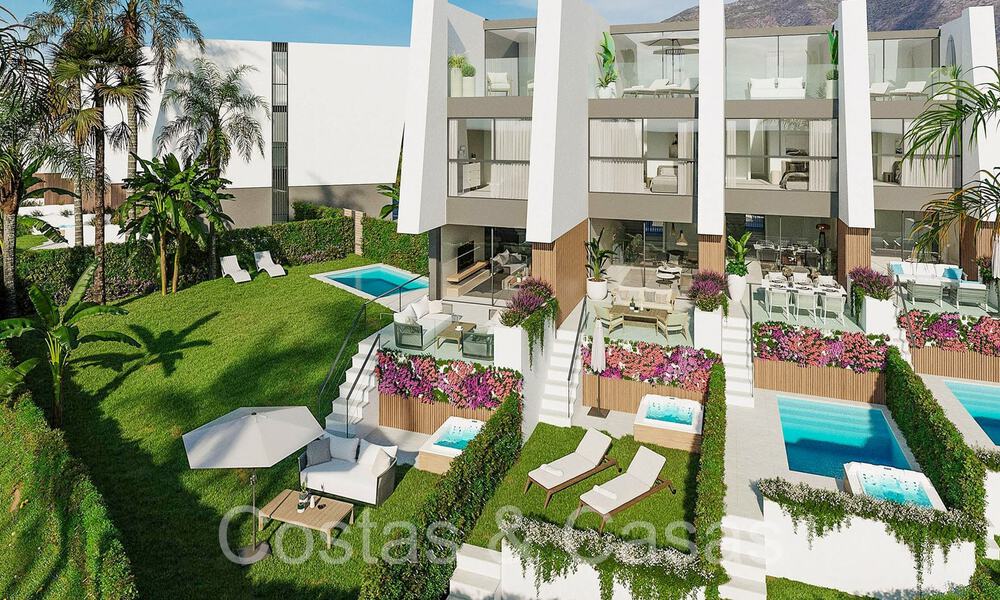 Opportunity! Modern innovative townhouses with private garden and sea view for sale in Fuengirola, Costa del Sol 70173