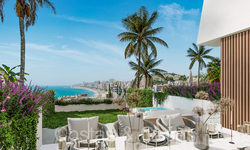 Opportunity! Modern innovative townhouses with private garden and sea view for sale in Fuengirola, Costa del Sol 70178