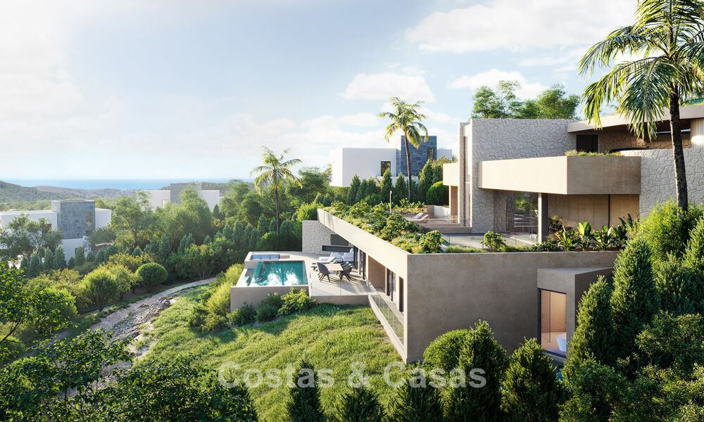 High-end designer villa with panoramic mountain and sea views for sale in a gated resort in Benahavis - Marbella 74907