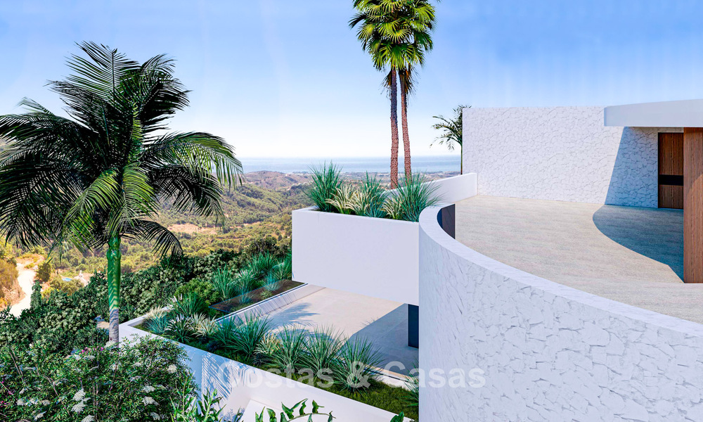 High-end designer villa with panoramic mountain and sea views for sale in a gated resort in Benahavis - Marbella 74910
