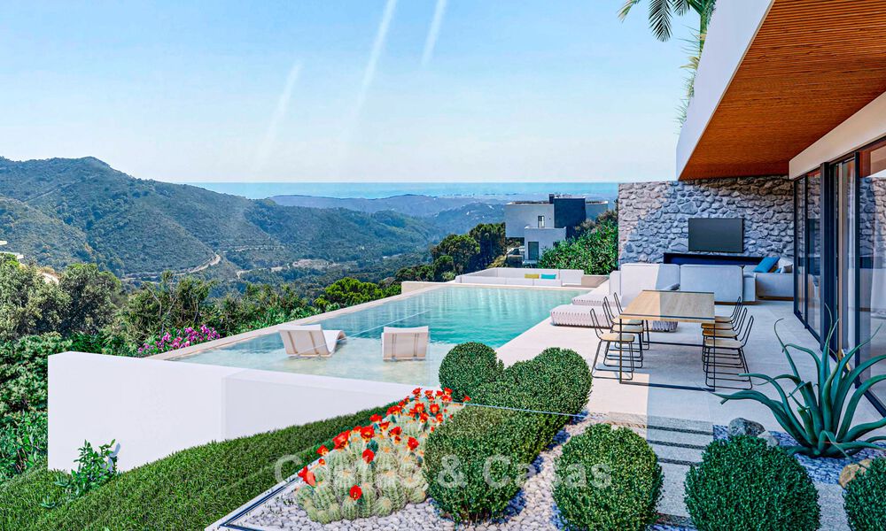 High-end designer villa with panoramic mountain and sea views for sale in a gated resort in Benahavis - Marbella 74913