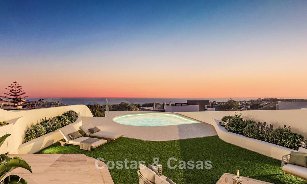 New, large designer apartments with golf and sea views in an avant-garde architectural style for sale in Marbella East 776192