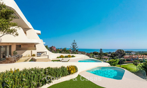 New, large designer apartments with golf and sea views in an avant-garde architectural style for sale in Marbella East 776194