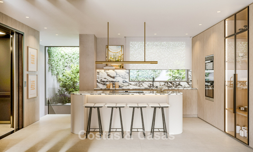 New, large designer apartments with golf and sea views in an avant-garde architectural style for sale in Marbella East 776195