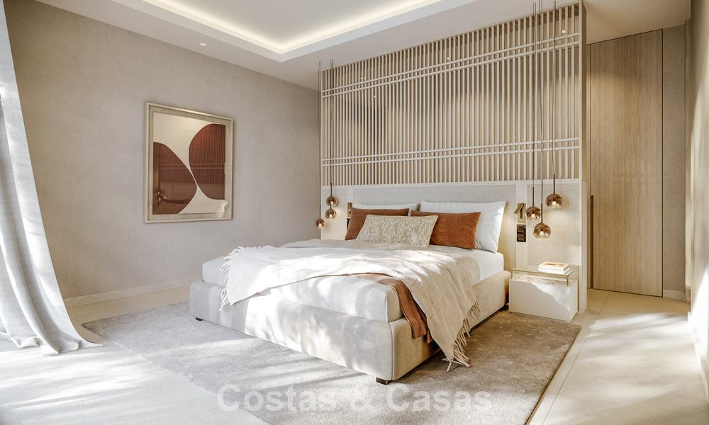 New, large designer apartments with golf and sea views in an avant-garde architectural style for sale in Marbella East 776196