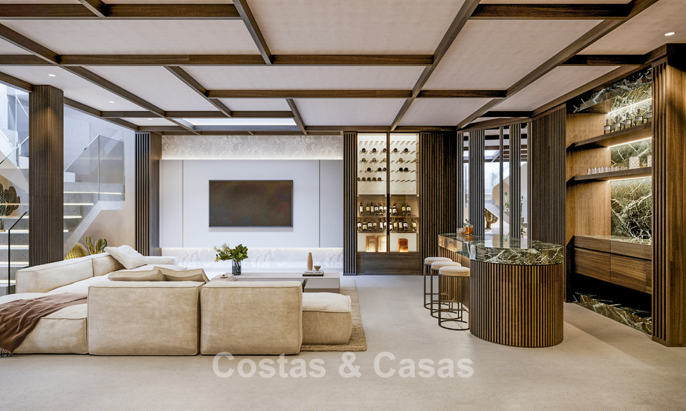 New, large designer apartments with golf and sea views in an avant-garde architectural style for sale in Marbella East 776198