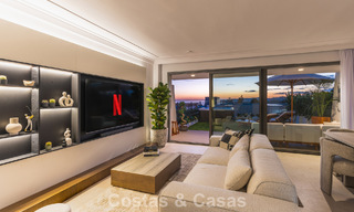 Modernist design townhouse with sea views for sale in a prestigious resort in Mijas Costa, Costa del Sol 777830 