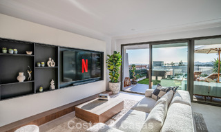 Modernist design townhouse with sea views for sale in a prestigious resort in Mijas Costa, Costa del Sol 777858 