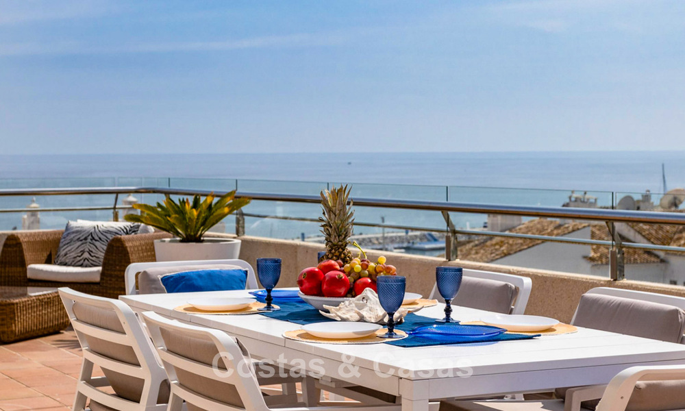 Penthouse with panoramic sea views for sale just a stone's throw from all amenities and the beach in Puerto Banus, Marbella 778094