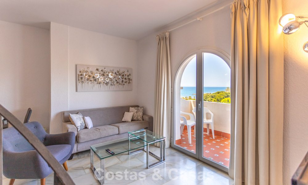 Duplex penthouse with sea views for sale in a gated, frontline beach complex in Puerto Banus, Marbella 782242