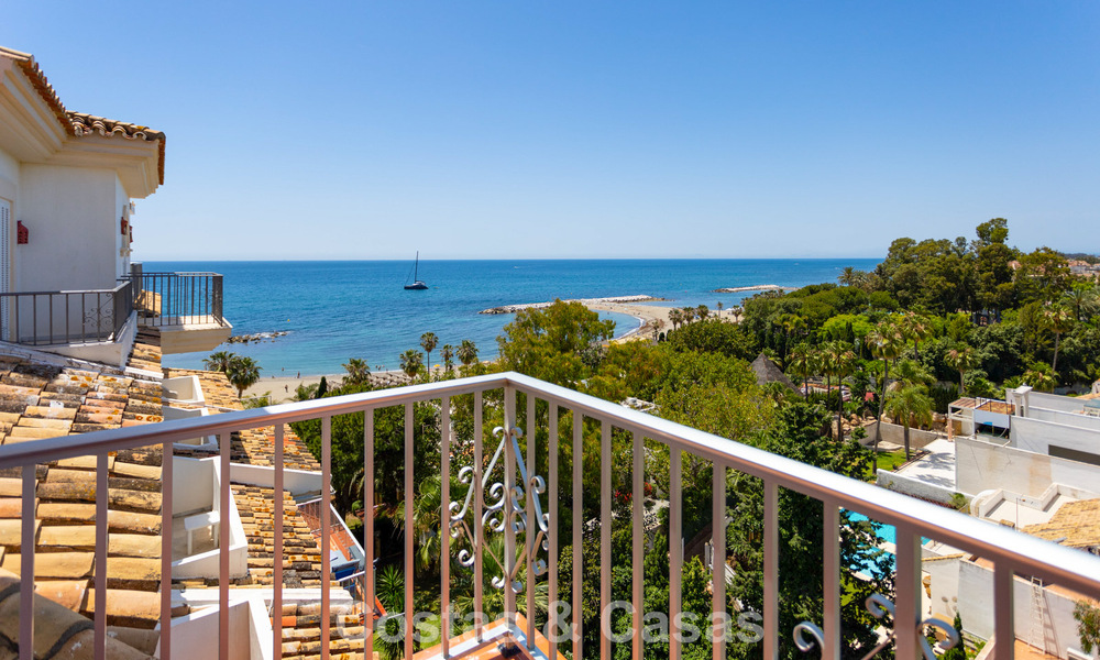 Duplex penthouse with sea views for sale in a gated, frontline beach complex in Puerto Banus, Marbella 782256