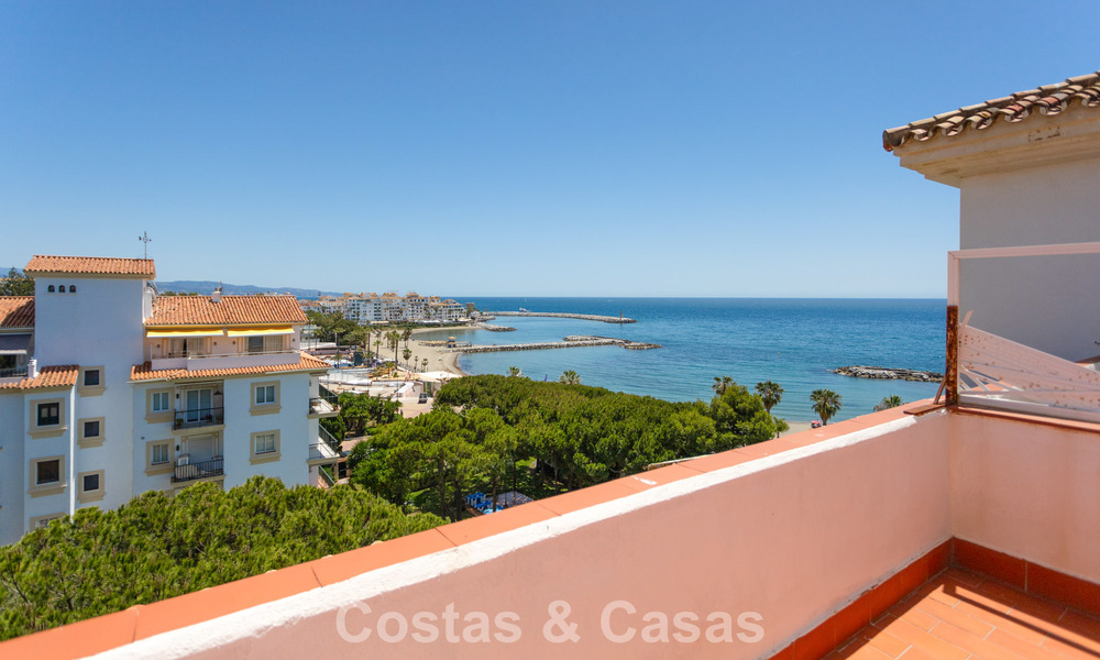 Duplex penthouse with sea views for sale in a gated, frontline beach complex in Puerto Banus, Marbella 782258