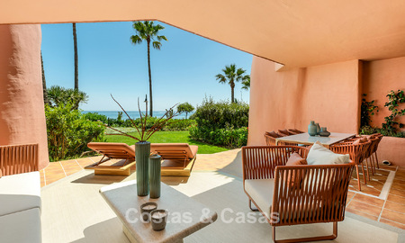 High quality renovated garden apartment with open sea views for sale, frontline beach between Marbella and Estepona 783416