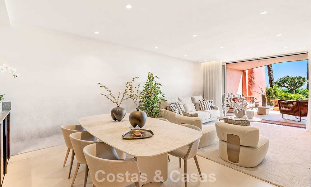 High quality renovated garden apartment with open sea views for sale, frontline beach between Marbella and Estepona 783427