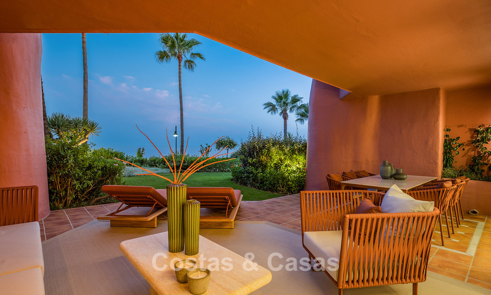 High quality renovated garden apartment with open sea views for sale, frontline beach between Marbella and Estepona 783445