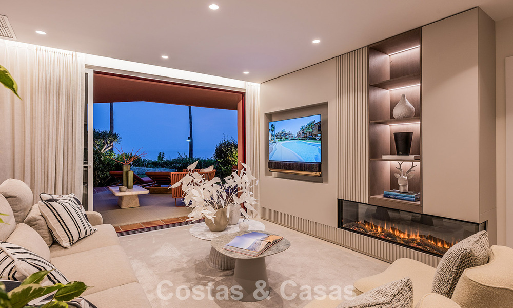 High quality renovated garden apartment with open sea views for sale, frontline beach between Marbella and Estepona 783446