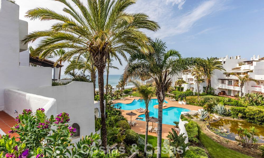 Duplex penthouse for sale with sea views in a frontline beach complex within walking distance of Puerto Banús, Marbella 784153