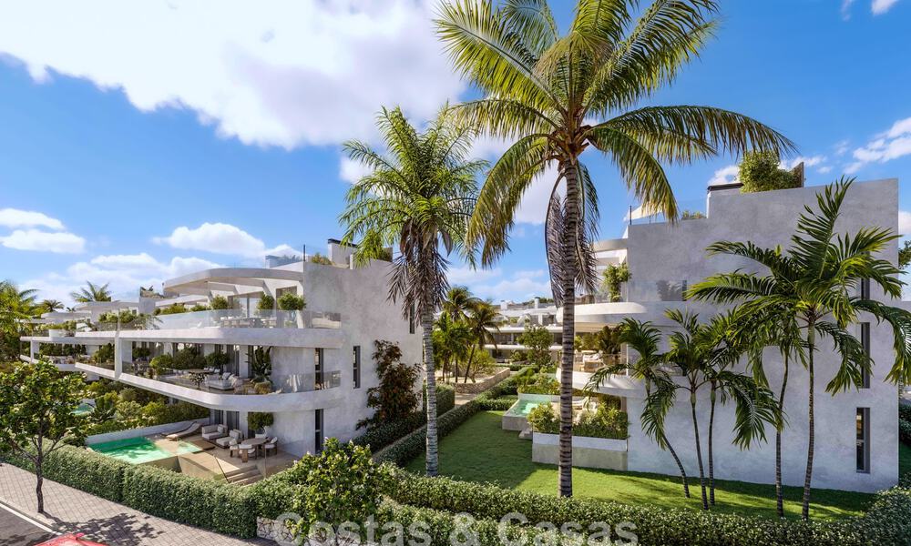Innovative off-plan apartments for sale within walking distance of amenities and the beach in Estepona, Costa de Sol 784907