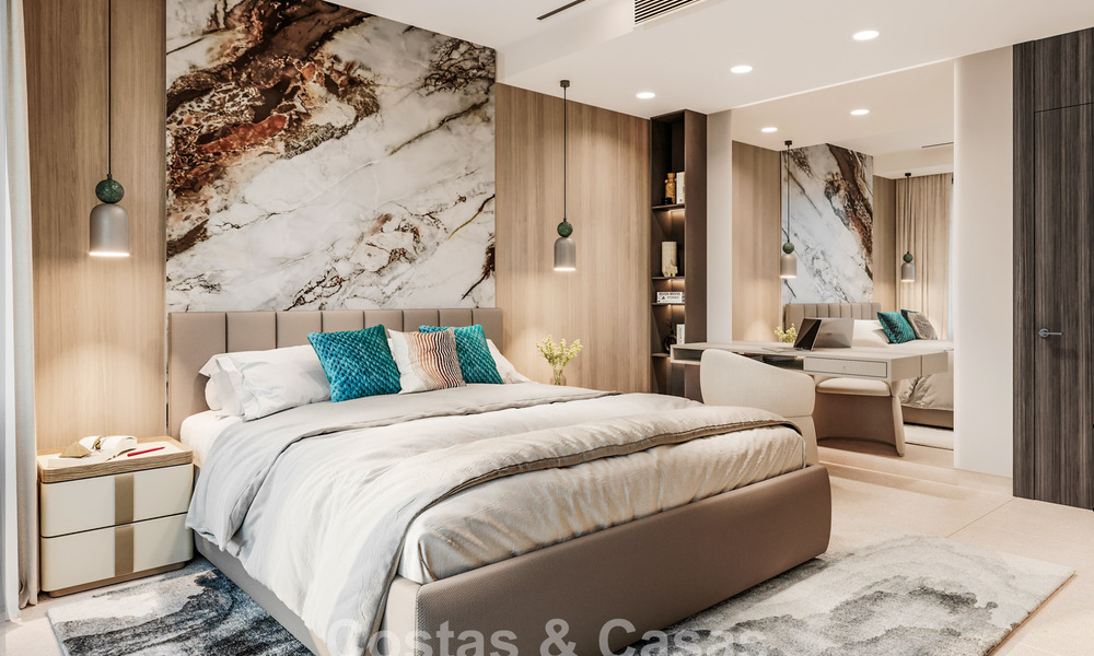 Launch! Modern semi-detached villas with sea views for sale in an exclusive resort-style development in Elviria, East Marbella 793140