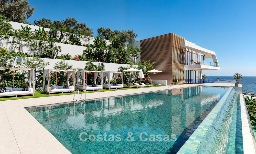 Launch! Modern semi-detached villas with sea views for sale in an exclusive resort-style development in Elviria, East Marbella 793141