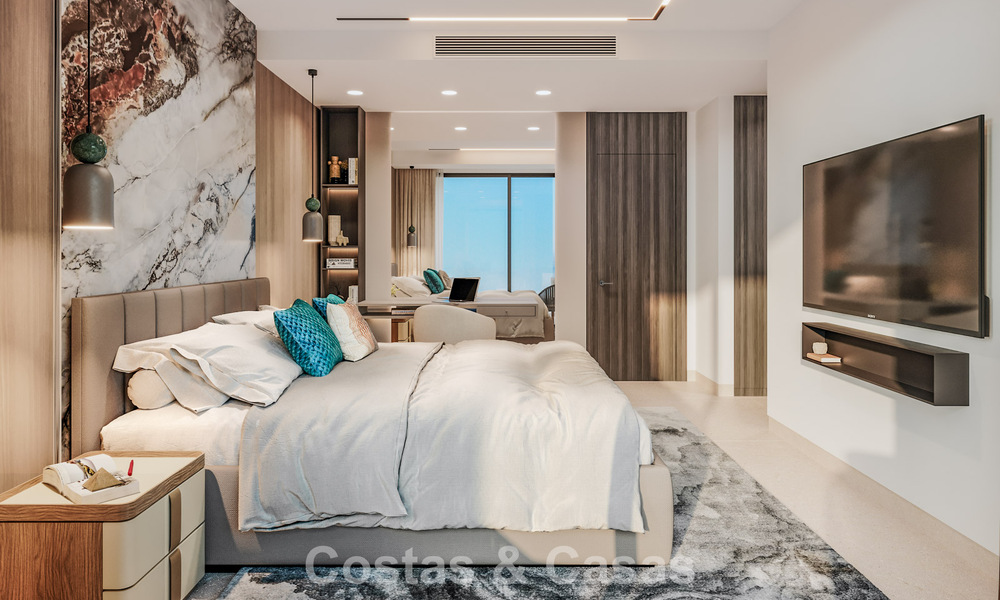 Launch! Modern semi-detached villas with sea views for sale in an exclusive resort-style development in Elviria, East Marbella 793143