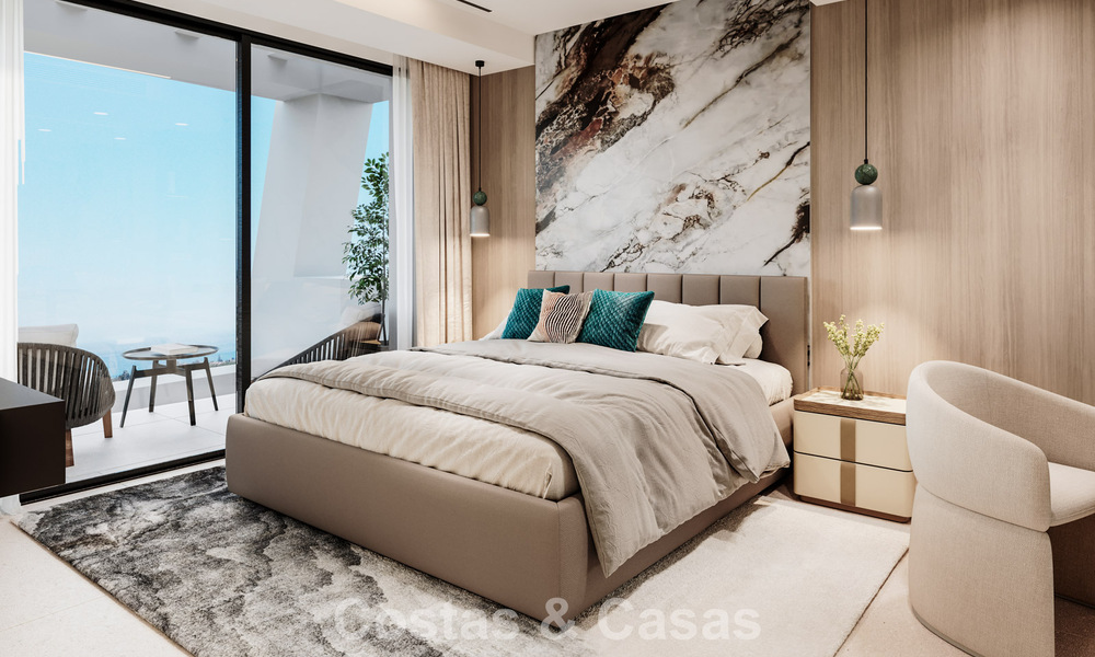 Launch! Modern semi-detached villas with sea views for sale in an exclusive resort-style development in Elviria, East Marbella 793144