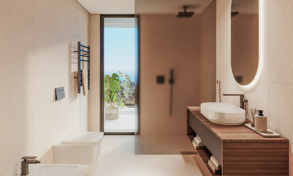 Launch! Modern semi-detached villas with sea views for sale in an exclusive resort-style development in Elviria, East Marbella 793146