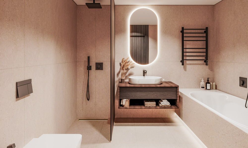 Launch! Modern semi-detached villas with sea views for sale in an exclusive resort-style development in Elviria, East Marbella 793147