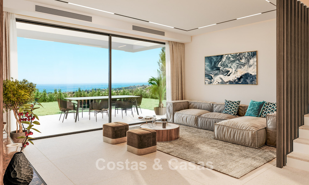 Launch! Modern semi-detached villas with sea views for sale in an exclusive resort-style development in Elviria, East Marbella 793148