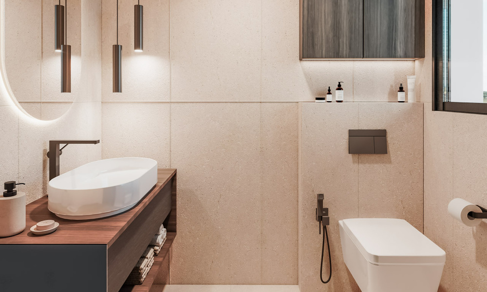 Launch! Modern semi-detached villas with sea views for sale in an exclusive resort-style development in Elviria, East Marbella 793149