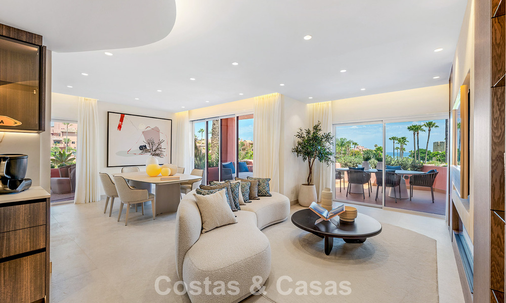 Modernised luxury beachfront apartment for sale in a prestigious beachfront development between Marbella and Estepona 802503